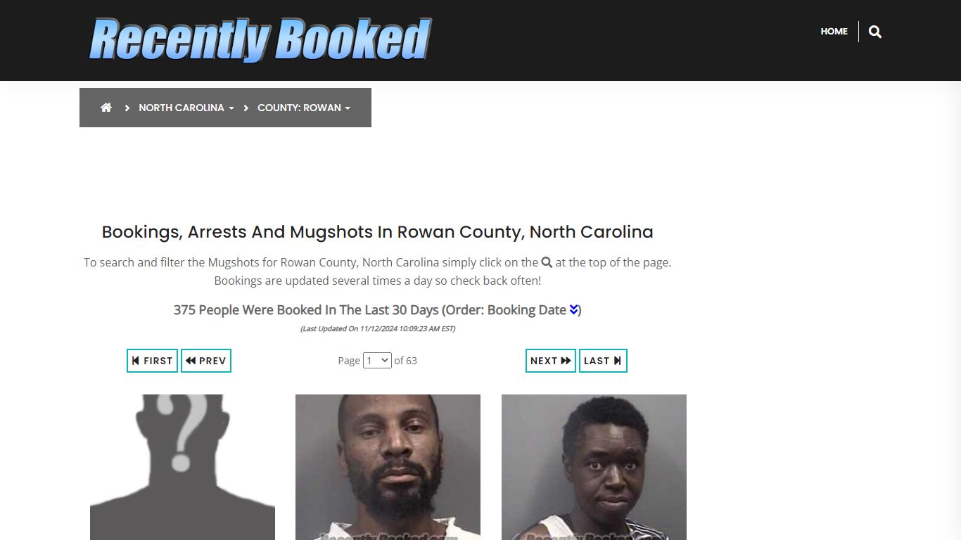 Bookings, Arrests and Mugshots in Rowan County, North Carolina