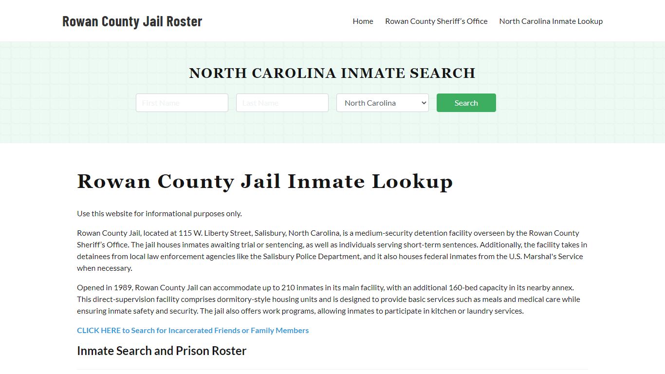 Rowan County Jail Roster Lookup, NC, Inmate Search