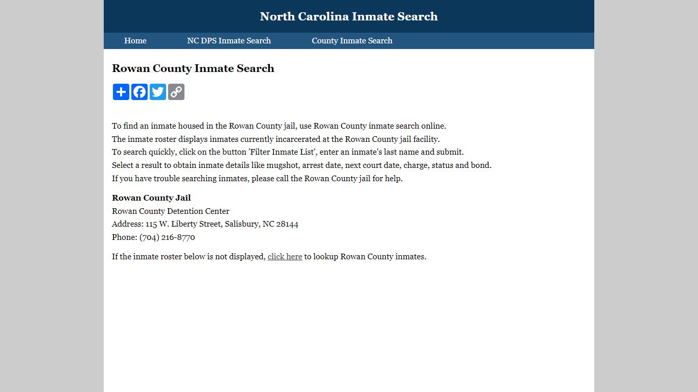 Rowan County Inmate Search